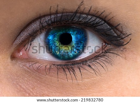 woman blue eye with digital numbers