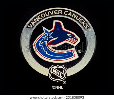 ZAGREB , CROATIA - NOVEMBER 20 , 2014 : NHL team Vancouver canucks logo printed on equipment ,product shot