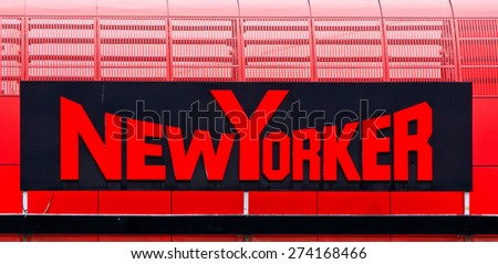 ZAGREB , CROATIA - April 30th , 2015 : NewYorker fashion brand sign on the red building  ,product shot