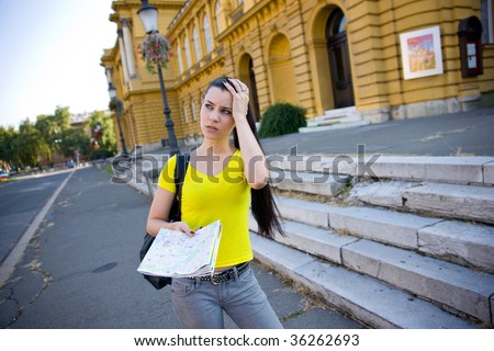 lost tourist girl student with map