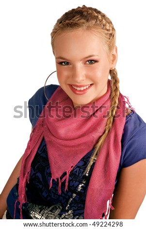 stock photo blond cute teen girl smiling