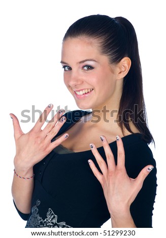 stock photo : teen girl with tattoo on her fingernails