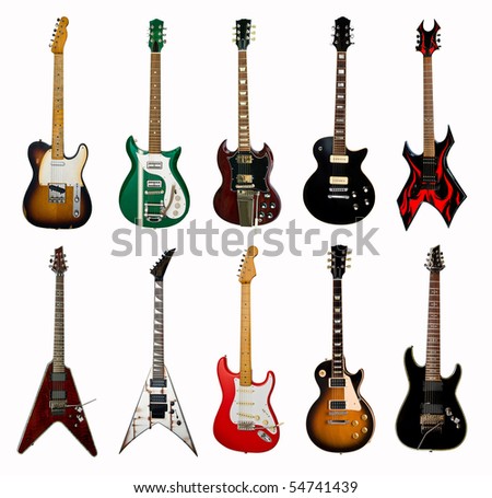 collection of electric guitars on white background collection of electric guitars on white background