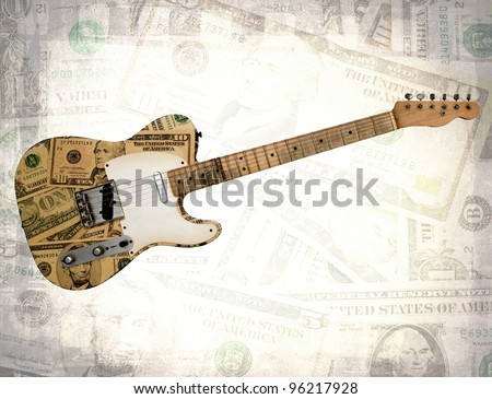 old electric guitar with money skin pattern