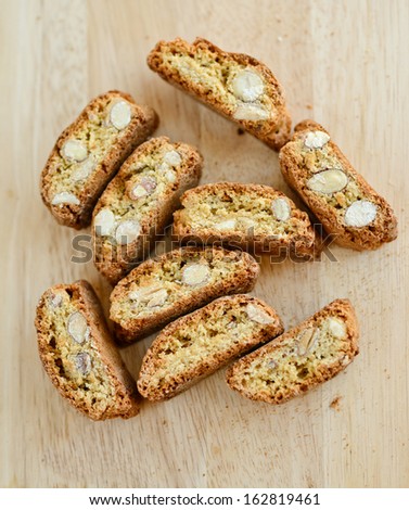cantuccini cookies  on wooden table in soft selective focus