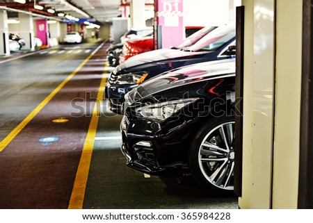 Underground parking zone, full of  the cars