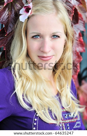 portrait of natural blond woman in fall time
