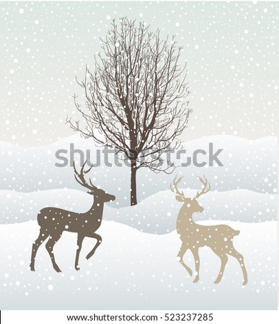 forest in the frost. Winter landscape. Snow covered trees. deers