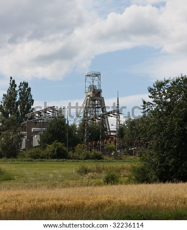 Uranium mine - shaft tower. In Czech republic in Rozna.