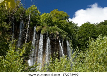 Waterfall in Plitvice National Park. The oldest national park in Southeast Europe and the largest national park in Croatia.
