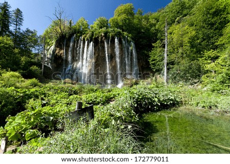 Waterfall in Plitvice National Park. The oldest national park in Southeast Europe and the largest national park in Croatia.