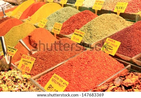 Many spices at spice market in Grand Bazaar