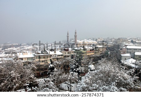 BURSA, TURKEY - JANUARY 9, 2015 : General view of Bursa City on January 9, 2015 in Bursa, Turkey. Bursa is 4th biggest city in Turkey and it was the capital of the Ottoman State between 1326 and 1365.