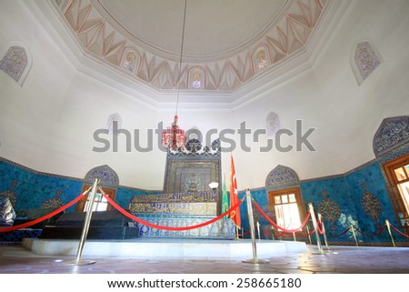 BURSA, TURKEY - AUGUST 10: An interior view of Green Tomb (Yesil Turbe) on August 10, 2012 in Bursa, Turkey. Green Tomb is one of the oldest mosque in Turkey and a landmark of Ottoman architecture.