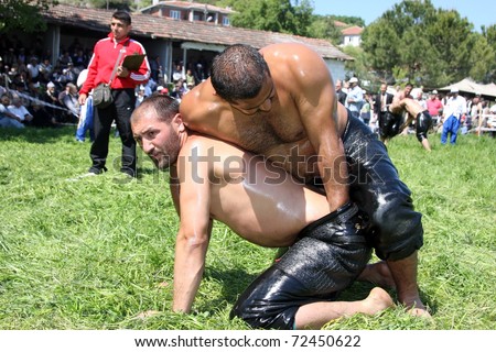 BURSA, TURKEY - MAY 10: Traditional Turkish Oily Wrestling Championship on May 10, 2010 in Bursa, Turkey.