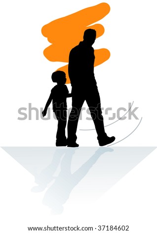 father and son walking. stock vector : father and son