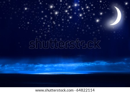 Night Sky, Bright Stars, Galaxy, and Moon