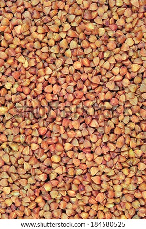 Raw buckwheat groats background, dry cereal seeds, large vertical detailed textured macro closeup abstract grain texture pattern