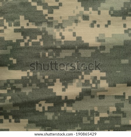 Universal camouflage pattern, army combat uniform digital camo, USA military ACU macro closeup rip-stop fabric texture background crumpled wrinkled foliage green desert sand ta