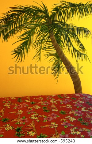 Palm tree painted on bedroom wall