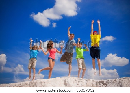Family happy jump