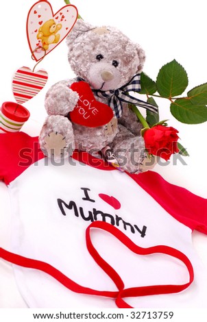 teddy bear and ribbon heart shape for mummy