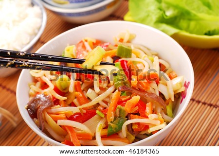 stock photo : chinese food with various vegetables and rice