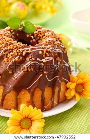 chocolate ring cake with nuts for easter