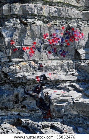 Mountain rocks with graffiti