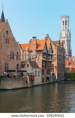A view on Belfort over the Dijver river in Bruges. GPS information is in the file