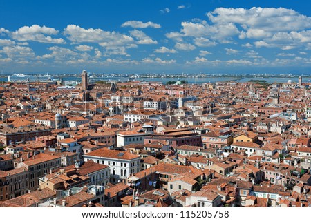 View on Venice from the viewpoint of St. Mark\'s Campanile. GPS information is in the file