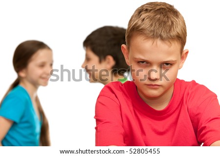 stock photo A sad boy is disappointed because of the love triangle 