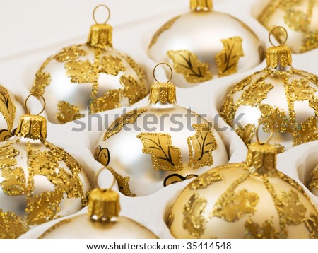Christmas baubles with golden decoration
