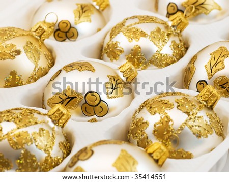 Christmas baubles with golden decoration