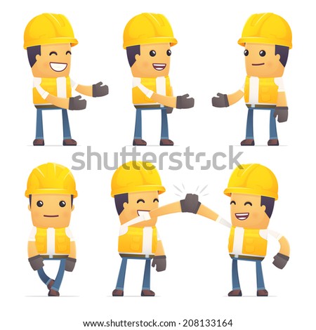 set of contractor character in different interactive poses set of contractor character in different interactive poses