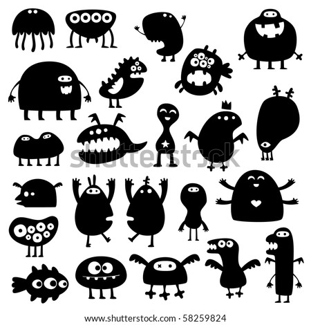 Collection of cartoon funny monsters silhouettes Collection of cartoon funny monsters silhouettes