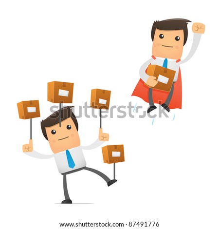 Set Of Funny Cartoon Office Worker In Various Poses For Use In