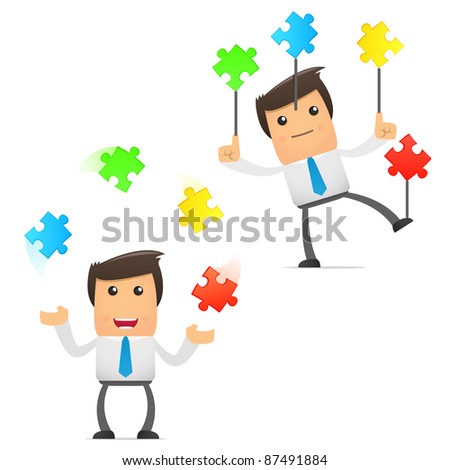 Set Of Funny Cartoon Office Worker In Various Poses For Use In