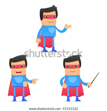 set of funny cartoon superhero in various poses for use in presentations, etc.