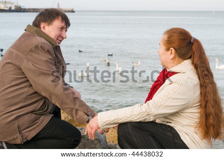 Loving couple in the winter on a resort.