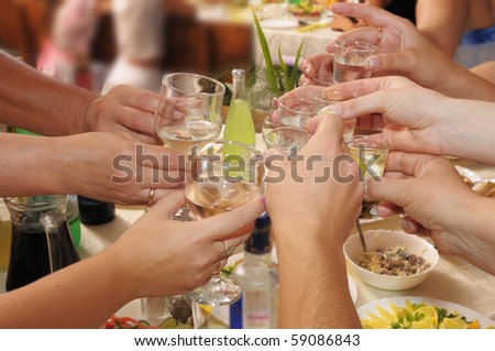 Banquet - the group of people drinks alcoholic drinks.