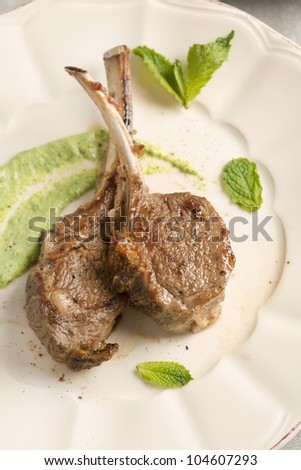 Lamb Chops with a minted pea puree