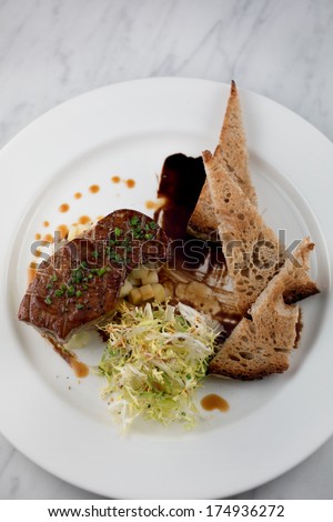 Seared hudson valley foie gras with green apples 12 year balsamic, croutons