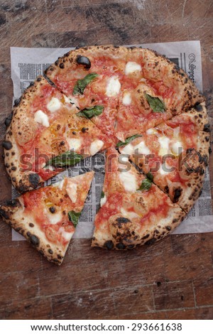 Margherita pizza. Classic italian pizza margherita with tomatoes sauce, mozzarella and basil