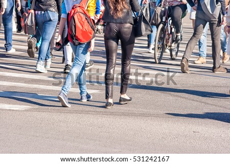 pedestrians walking on a pedestrian crossing on sunny day