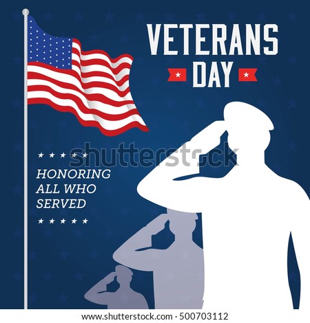 Vector illustration of veterans day, 11th November, flag, America, USA, parade.
