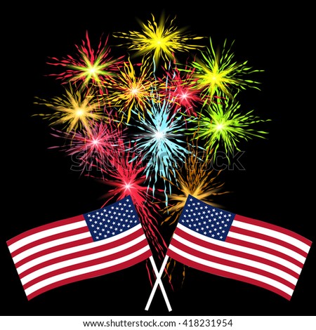 American Independence Day, holiday on the background of fireworks, US symbols, vector illustration