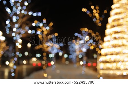 Christmas decoration background with golden lights glowing