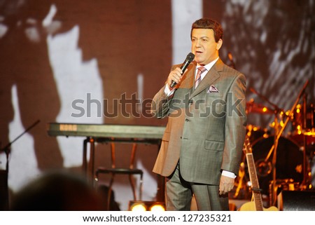 MOSCOW - JAN 23: Singer Iosif Kobzon performs on stage at Taganka Theater during Award ceremony of Prize named after Vladimir Vysotsky Own Track, Jan 23, 2012, Moscow, Russia.