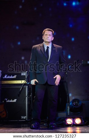 MOSCOW - JAN 23: Singer Nikolai Rastorguev performs on stage at Taganka Theater during Award ceremony of Prize named after Vladimir Vysotsky Own Track, Jan 23, 2012, Moscow, Russia.